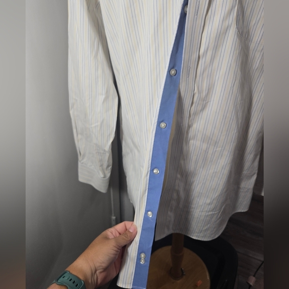 Paul Fredrick non-iron two-ply cotton pinpoint Long Sleeve Shirt Slim Fit Stripe - Picture 6 of 10